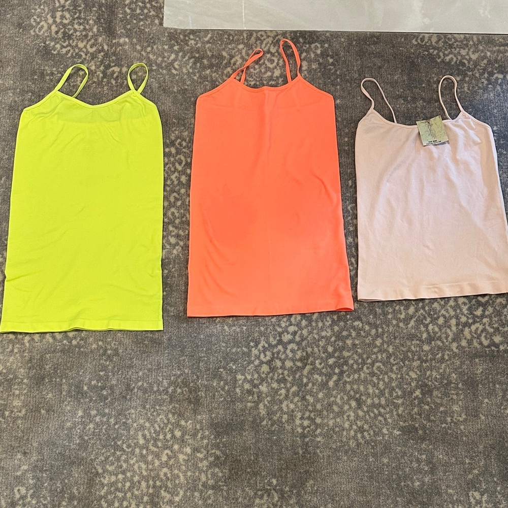 Stylish Women's Camisole Trio - Bright Green, Neon Orange, Soft Pink (3)